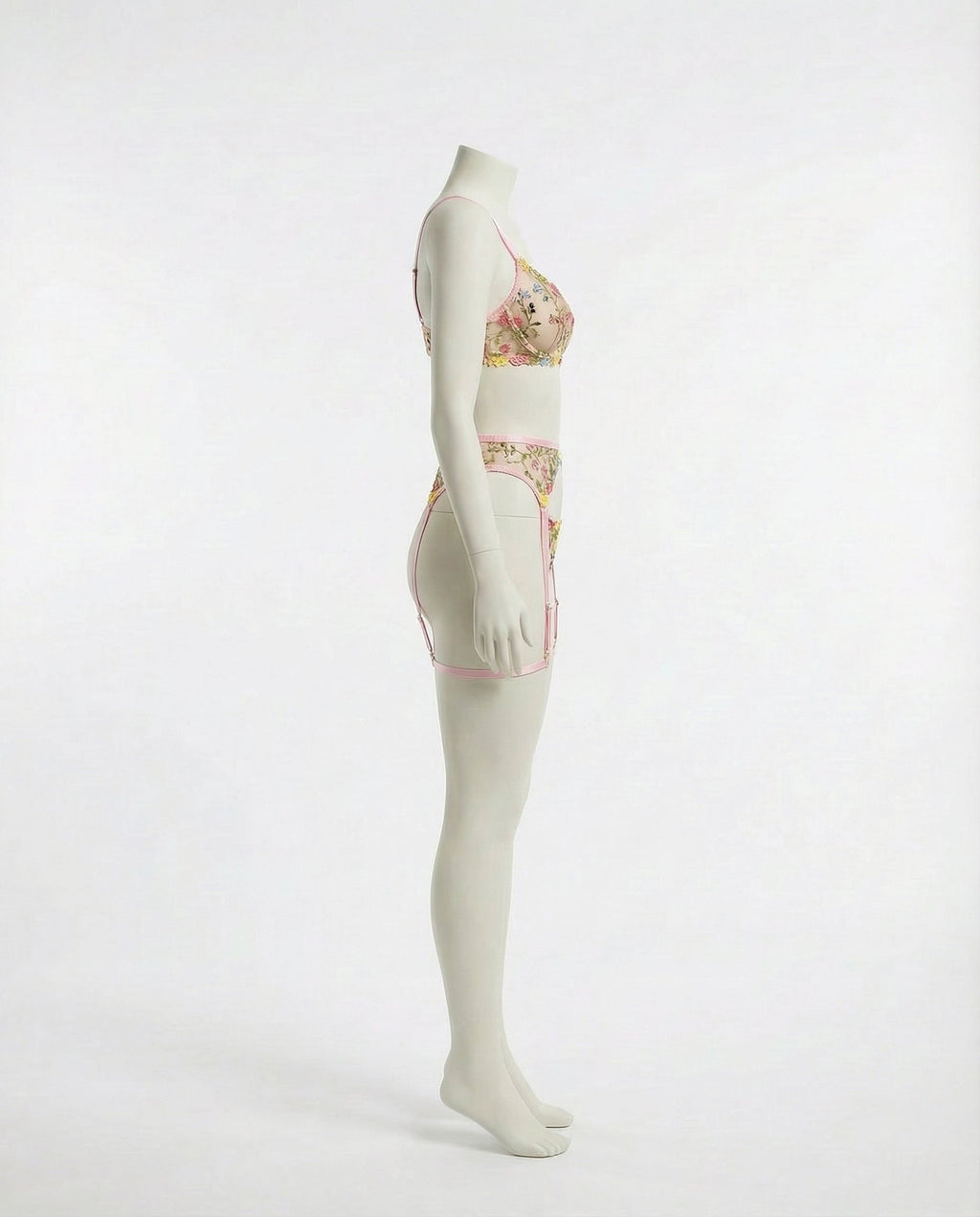 Pink Floral Embroidered Lingerie Set - Marelia