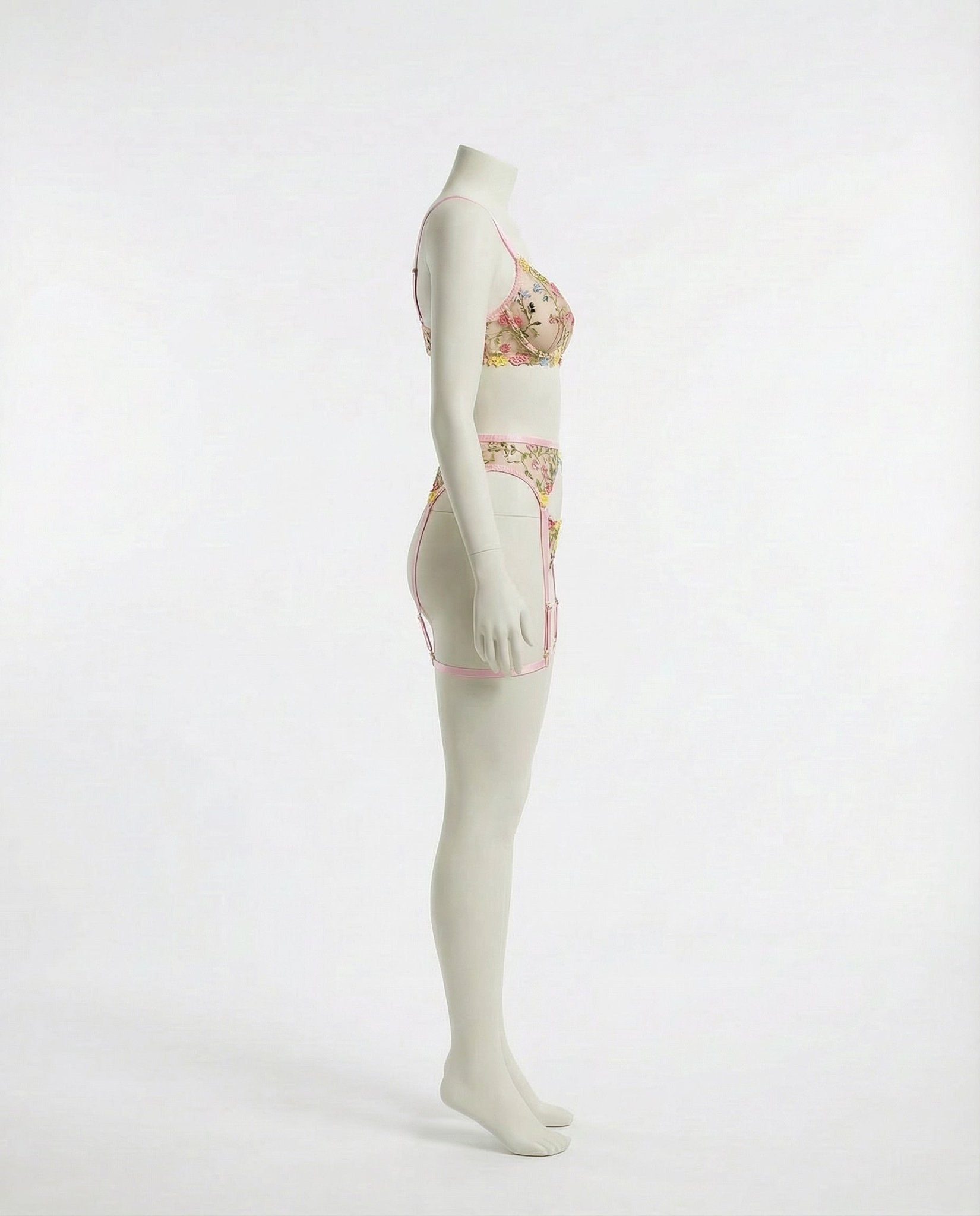 Pink Floral Embroidered Lingerie Set - Marelia