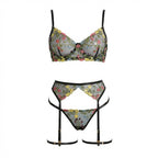 Black Floral Embroidered Lingerie Set - Marelia