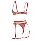 Burgundy Floral Embroidered Lingerie Set - Marelia