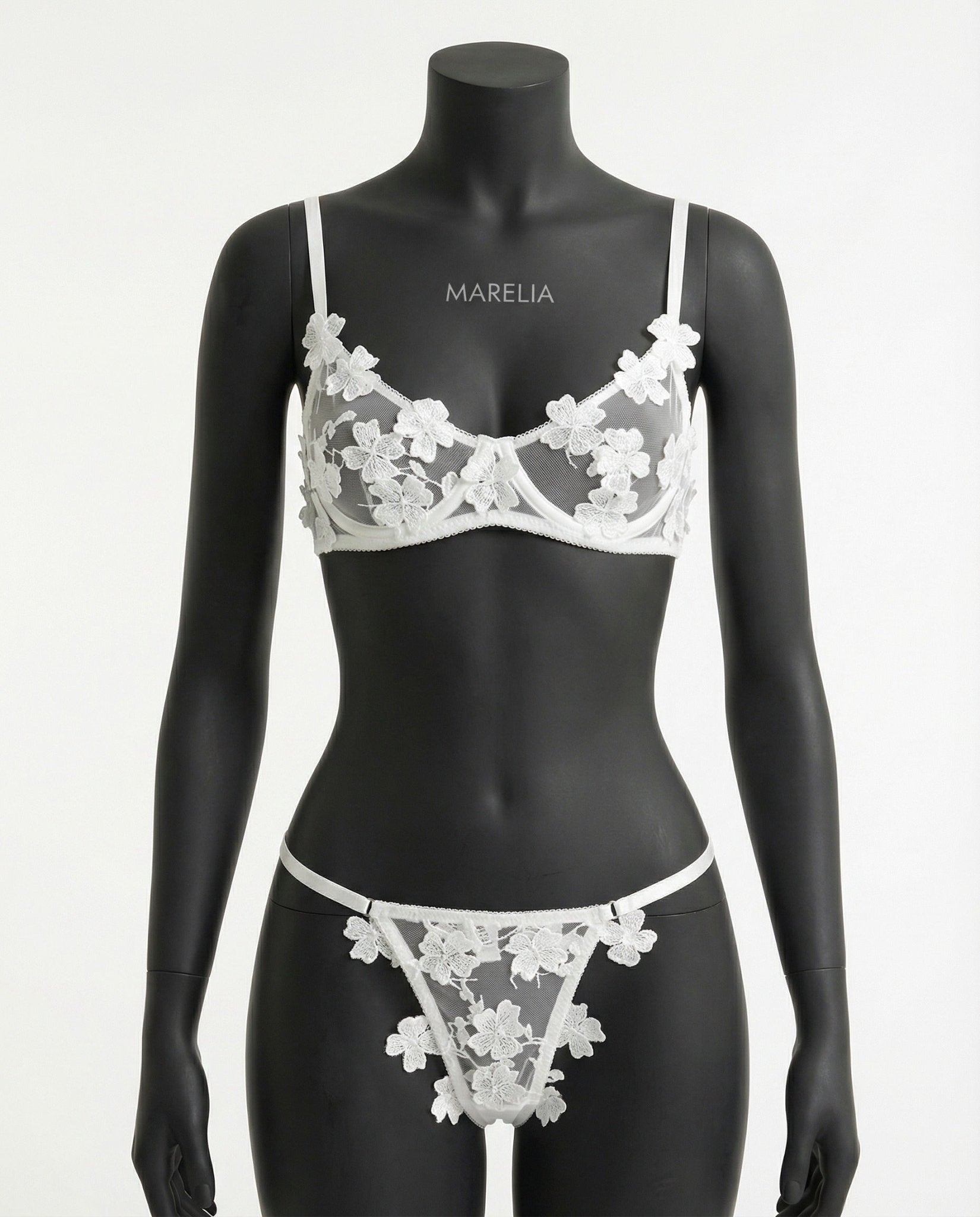 White floral embroidered lingerie set