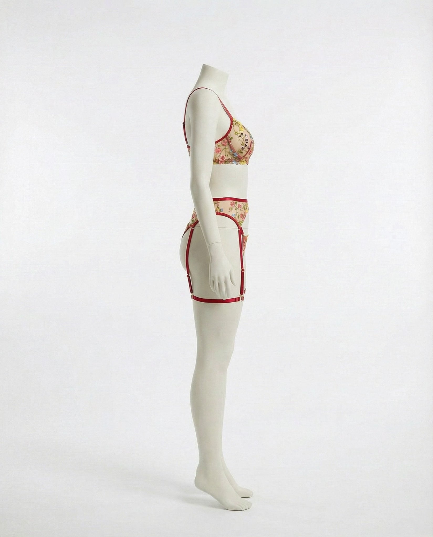 Burgundy Floral Embroidered Lingerie Set - Marelia