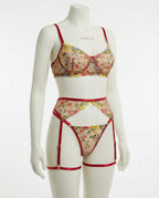 Burgundy Floral Embroidered Lingerie Set - Marelia