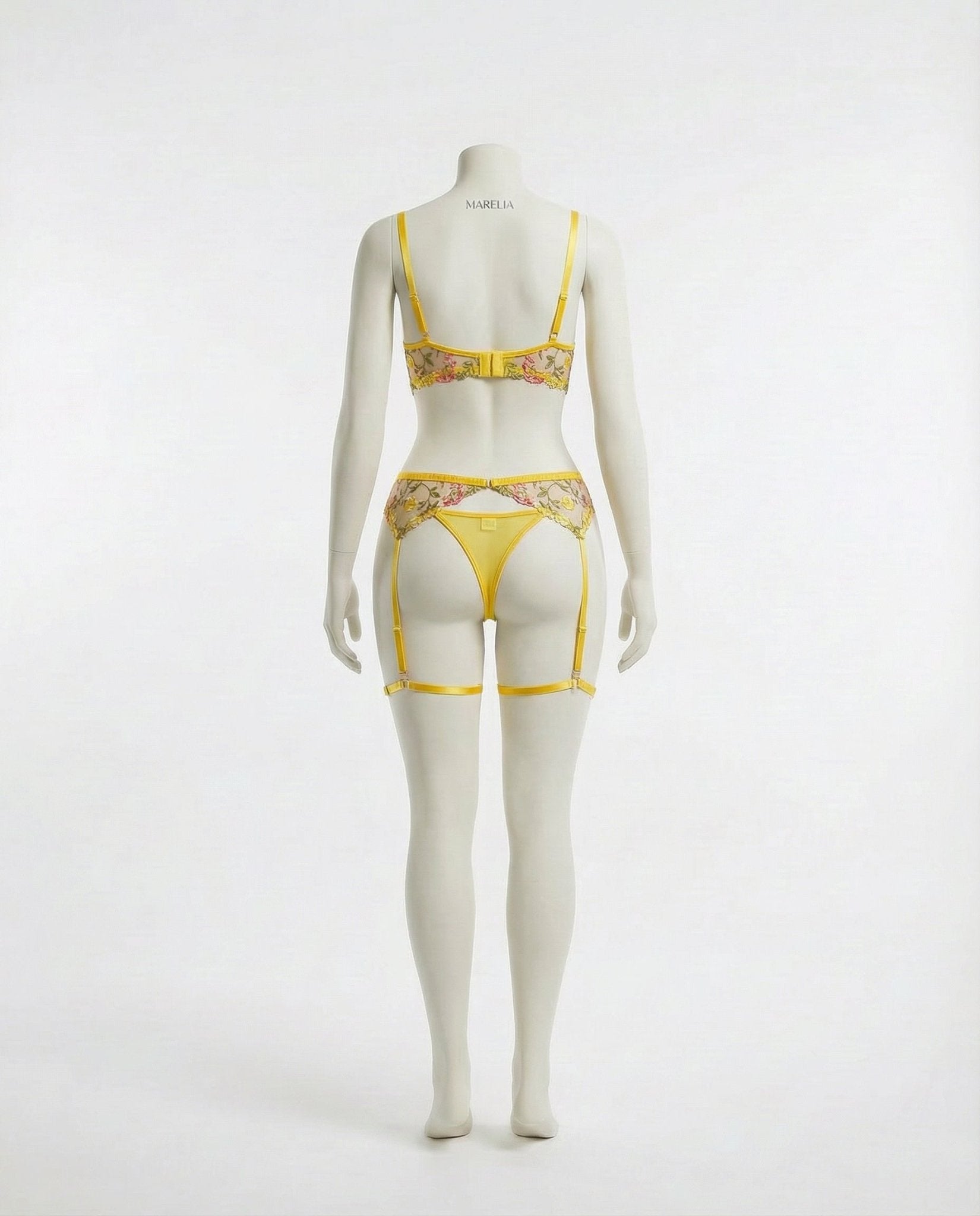 Yellow Floral Embroidered Lingerie Set - Marelia