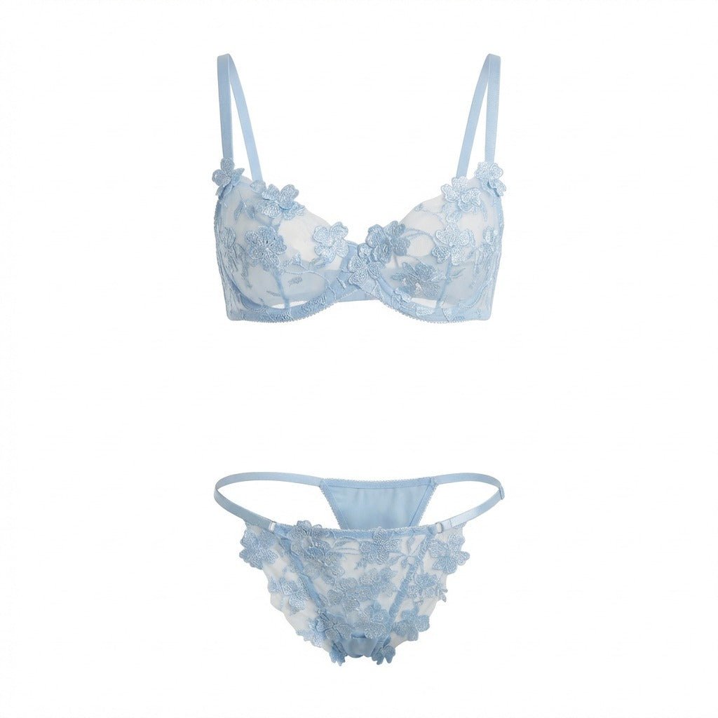 Sky Blue floral embroidered lingerie set