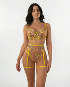Yellow Floral Embroidered Lingerie Set - Marelia
