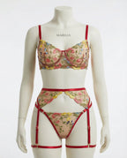 Burgundy Floral Embroidered Lingerie Set - Marelia