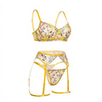 Yellow Floral Embroidered Lingerie Set - Marelia