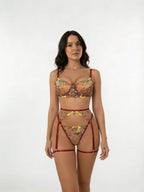 Burgundy Floral Embroidered Lingerie Set - Marelia
