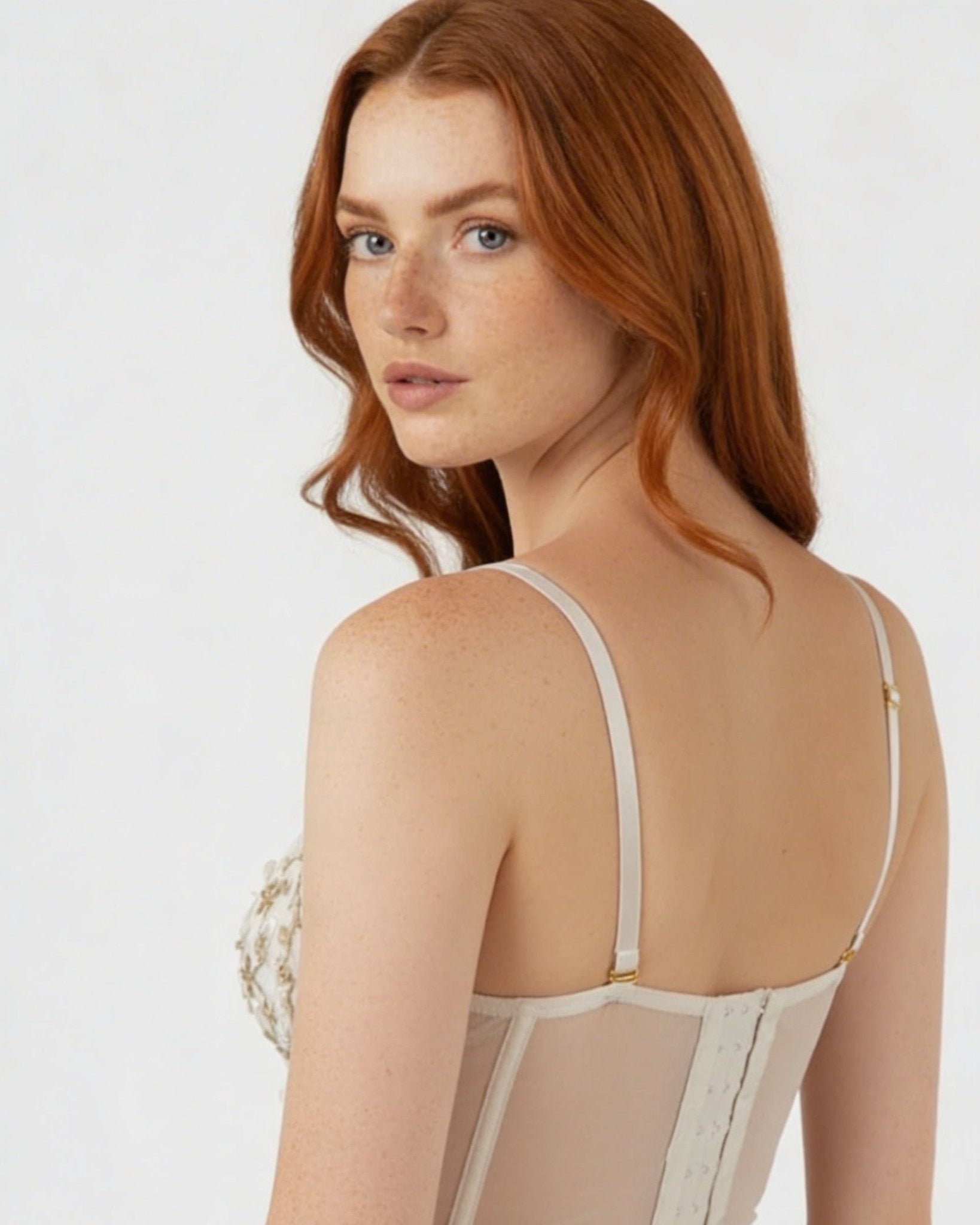 White Floral Embroidered Mesh Bralette Set - MARELIA