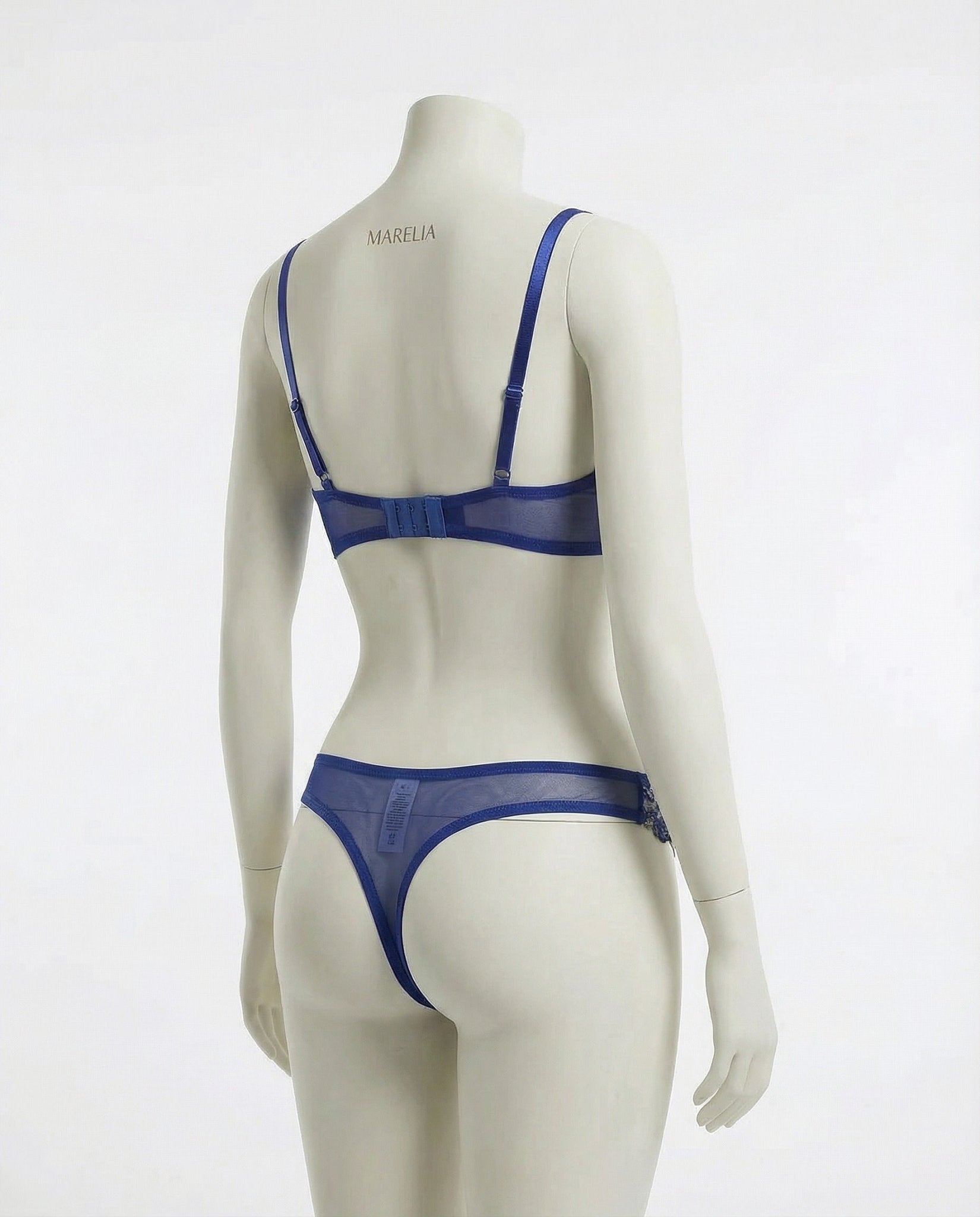 Navy Floral Embroidery Underwire Bra And Thong Set - Marelia