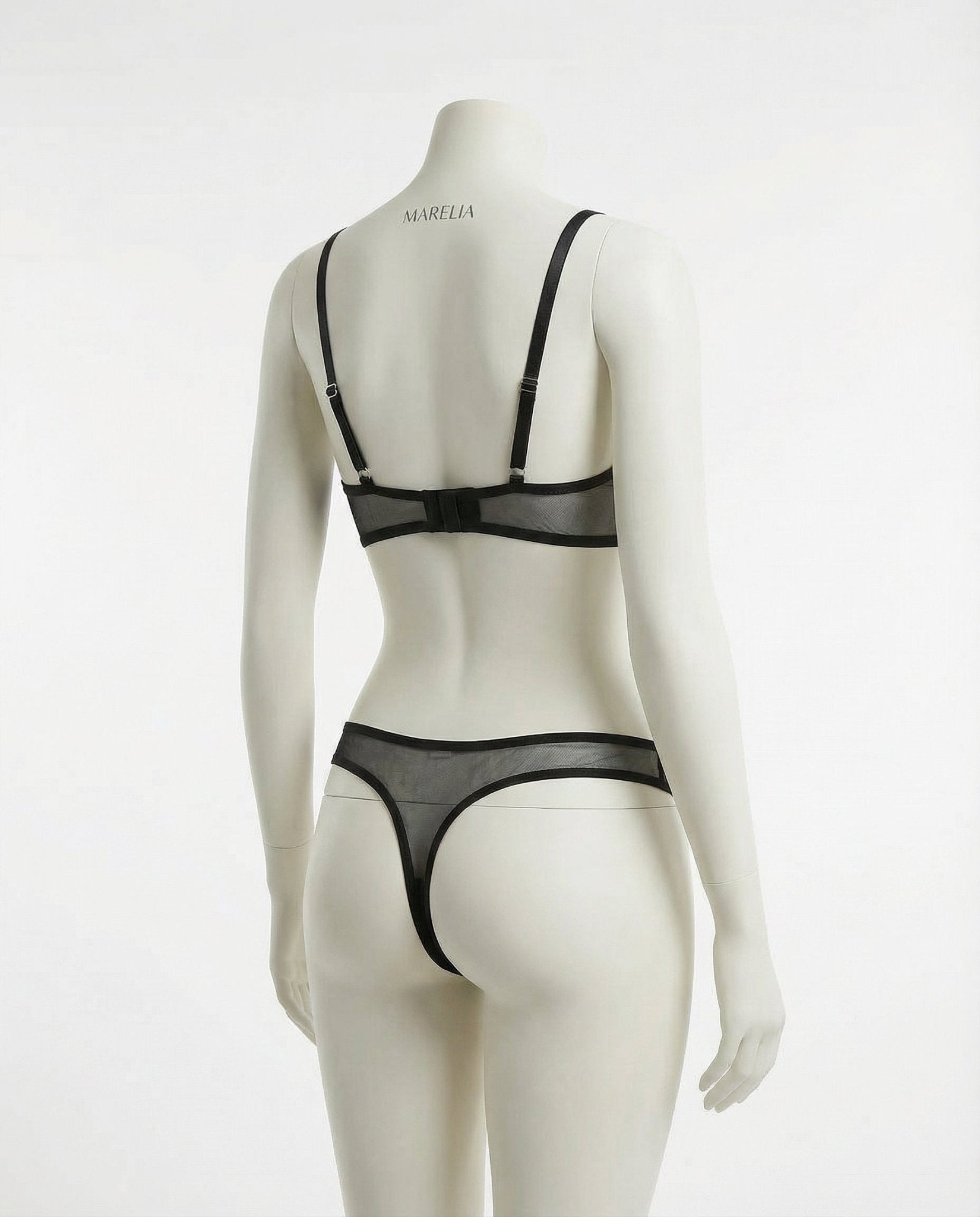 Black Floral Embroidery Underwire Bra And Thong Set - Marelia