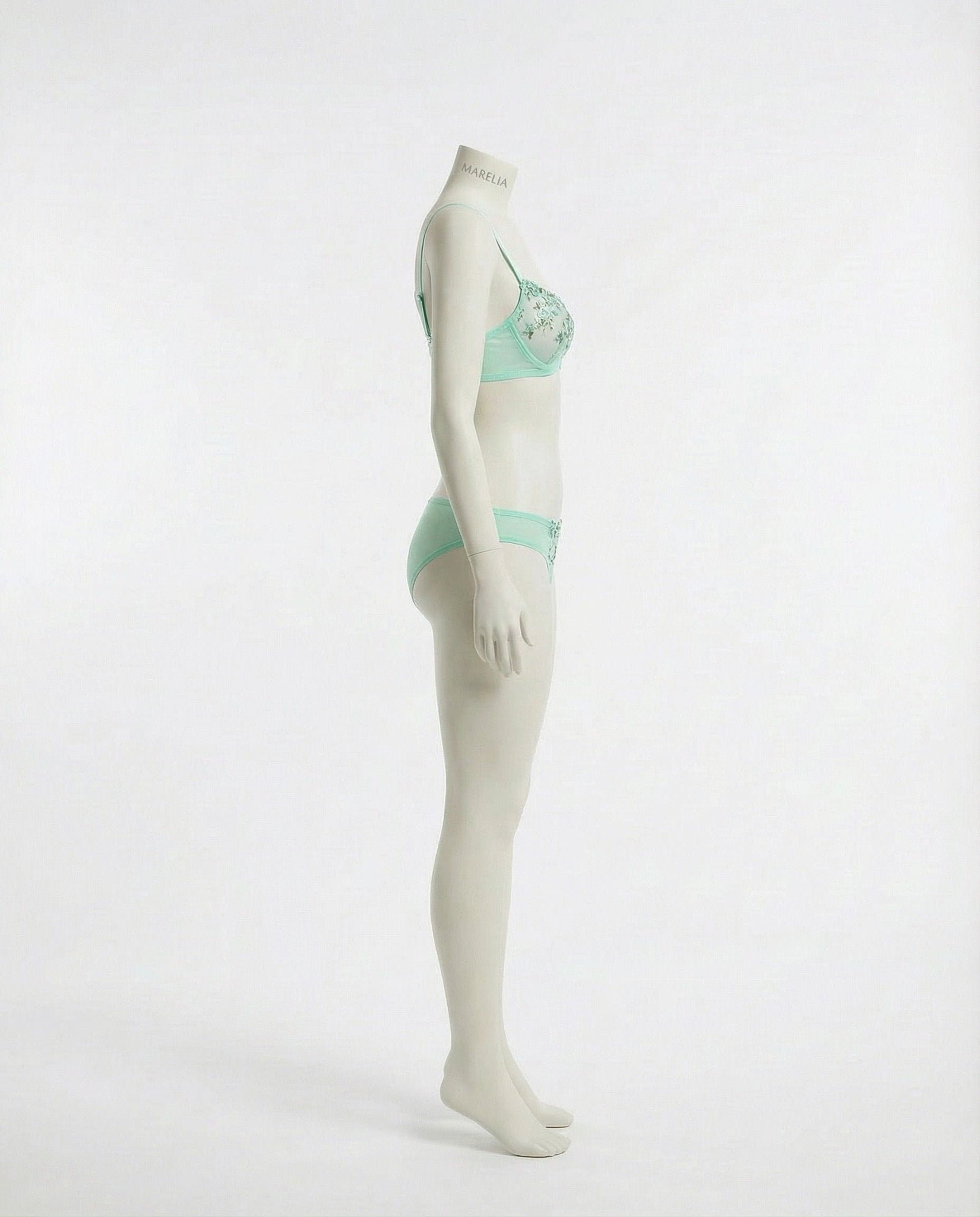 Mint Green Floral Embroidery Underwire Bra And Thong Set - Marelia