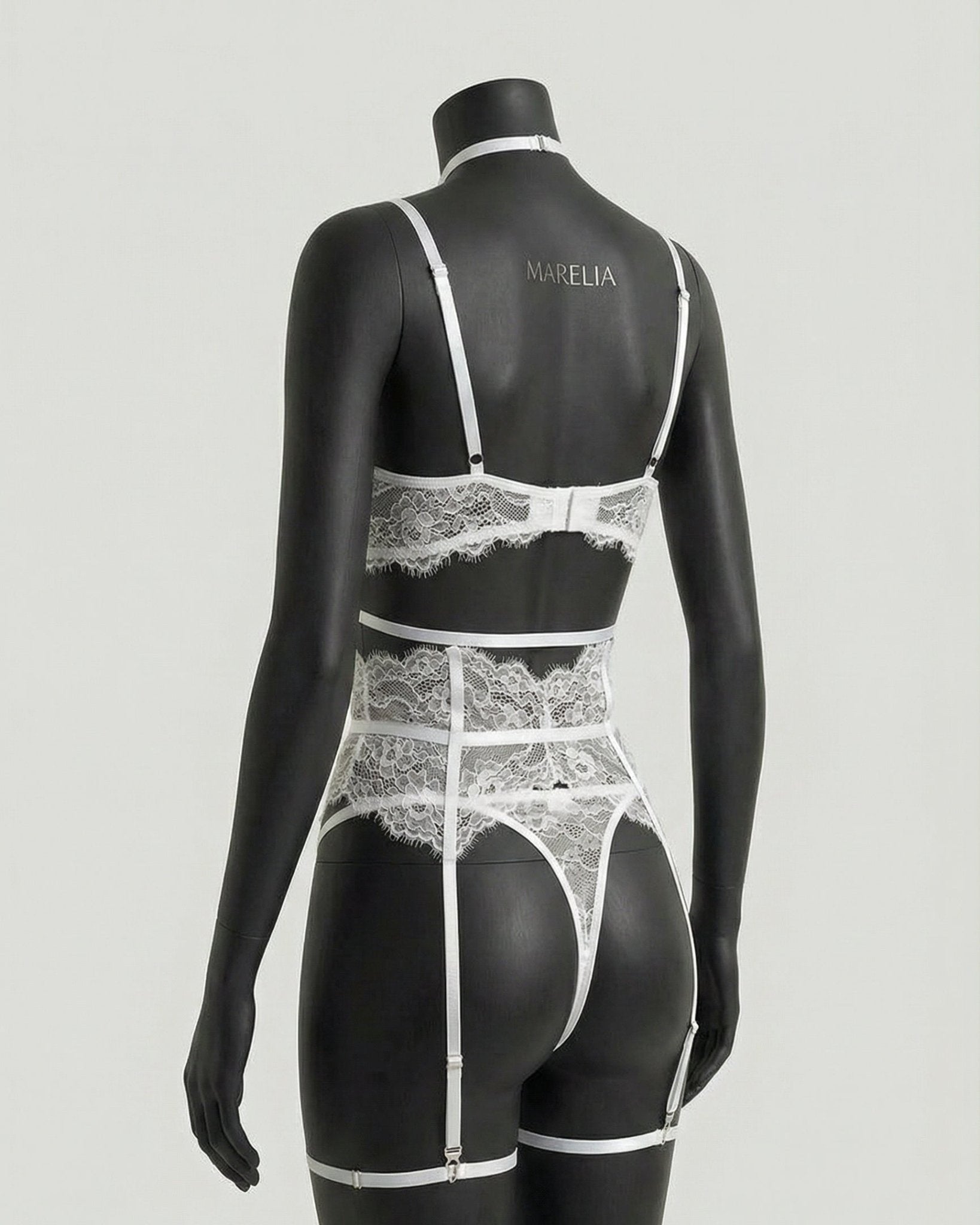 White Floral Lace Corset Four Piece Set - MARELIA