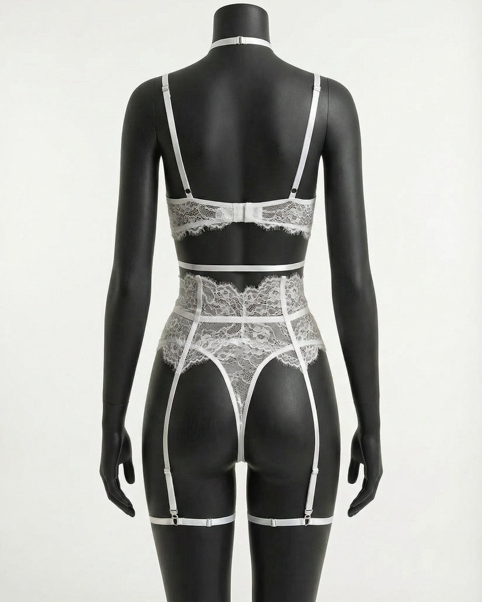 White Floral Lace Corset Four Piece Set - MARELIA