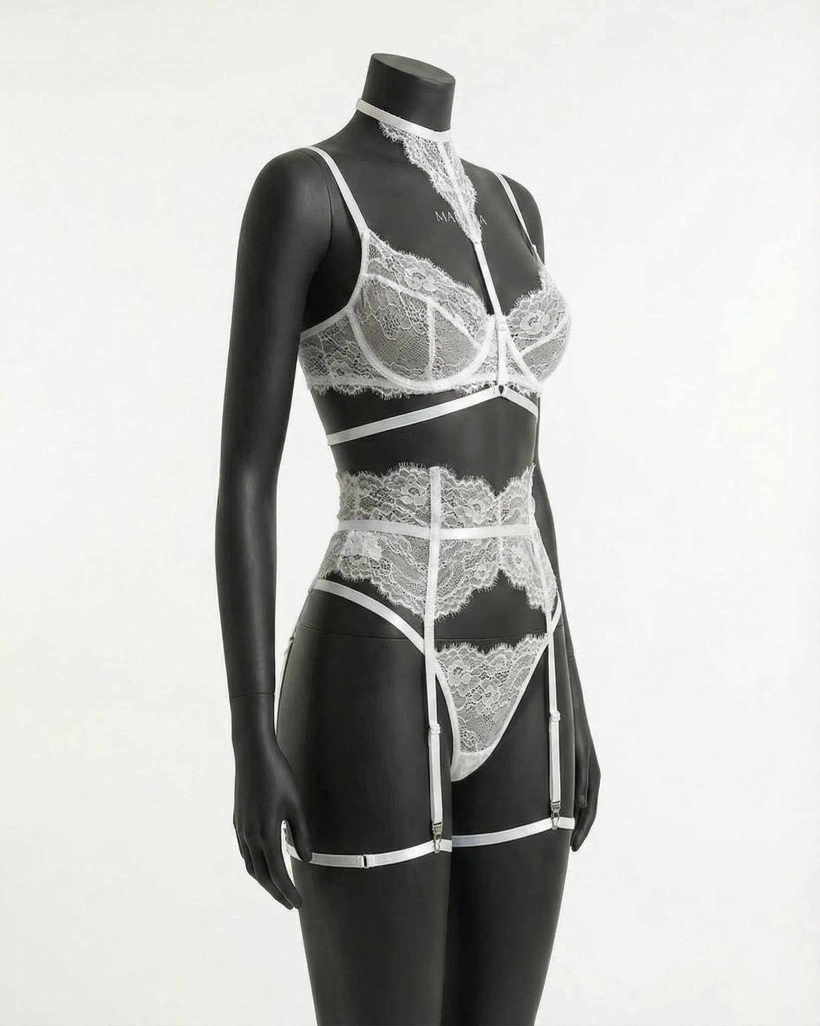 White Floral Lace Corset Four Piece Set - MARELIA