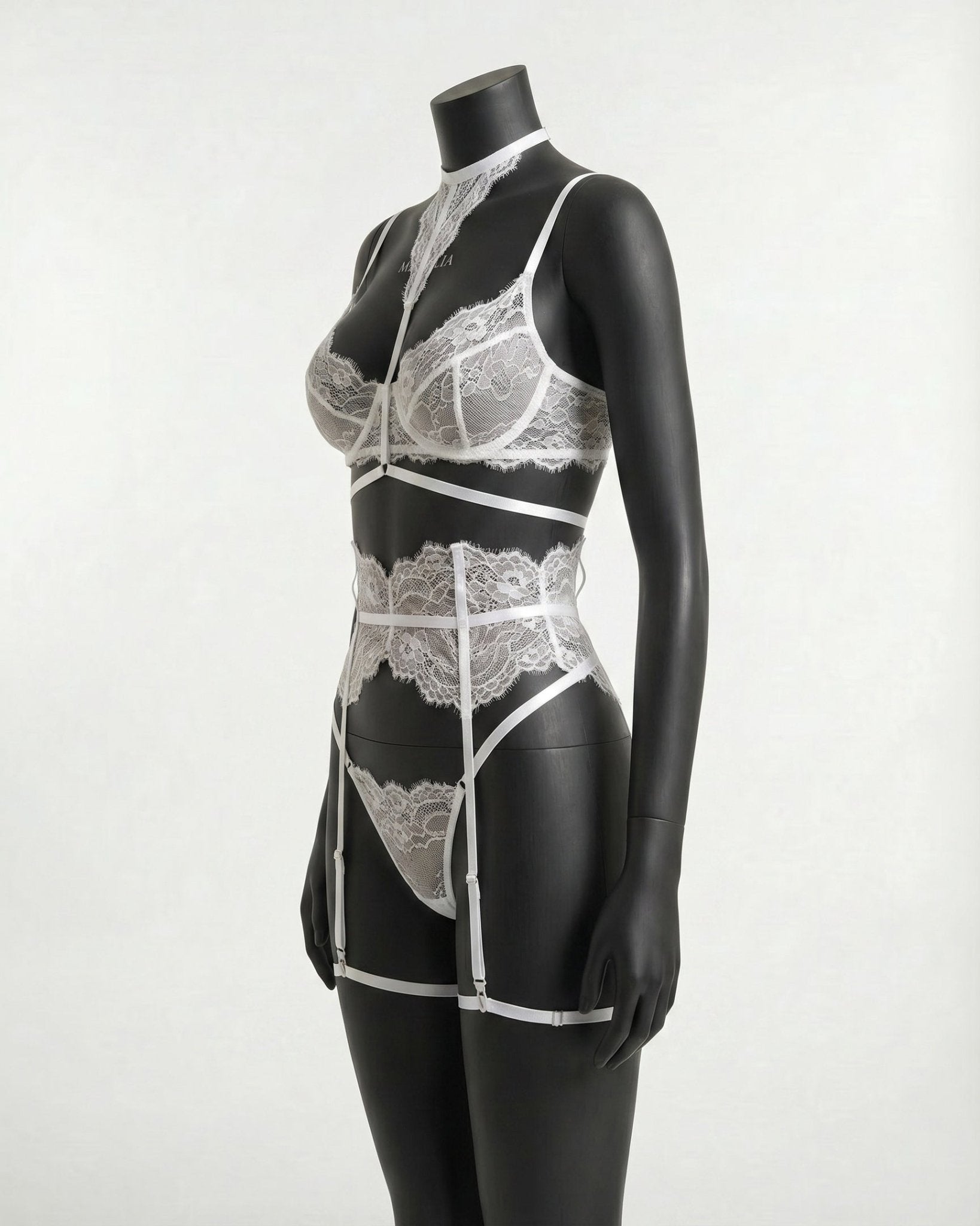 White Floral Lace Corset Four Piece Set - MARELIA