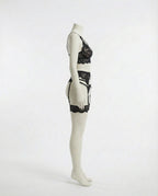 Black floral lace four piece lingerie set