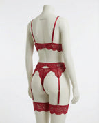 Burgundy floral lace four piece lingerie set