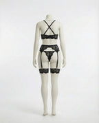 Black floral lace four piece lingerie set