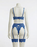 Blue floral lace four piece lingerie set