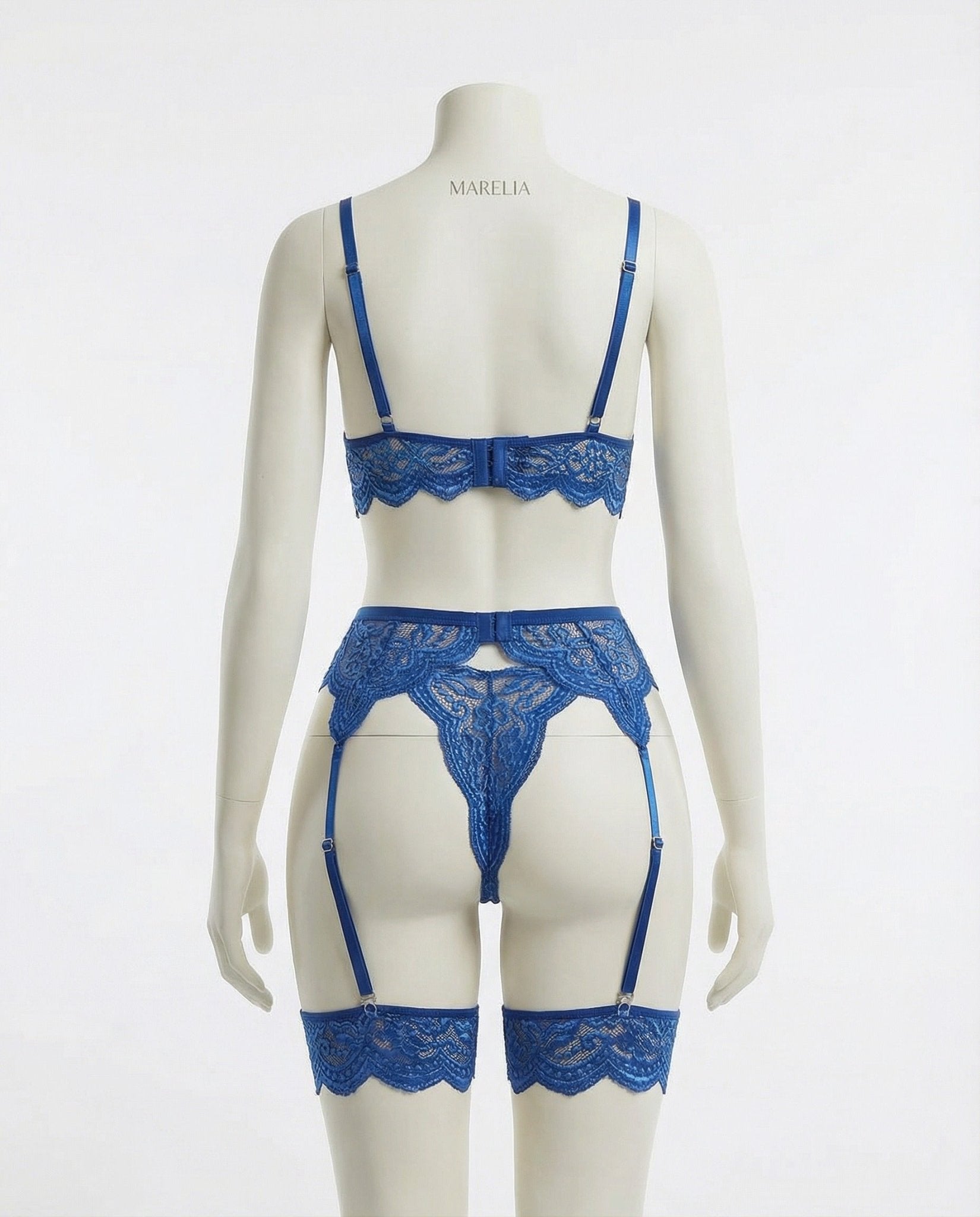 Blue floral lace four piece lingerie set