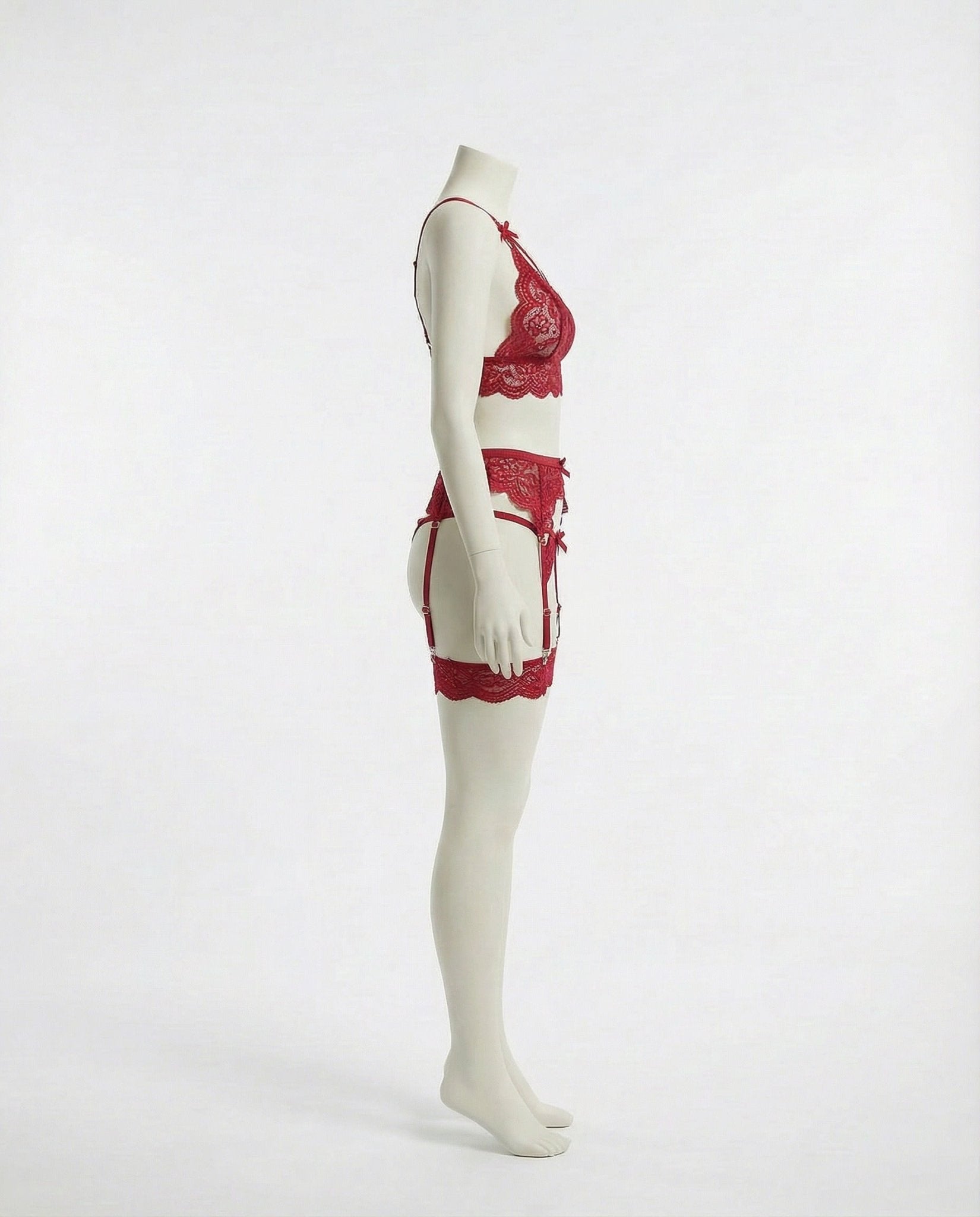 Burgundy floral lace four piece lingerie set
