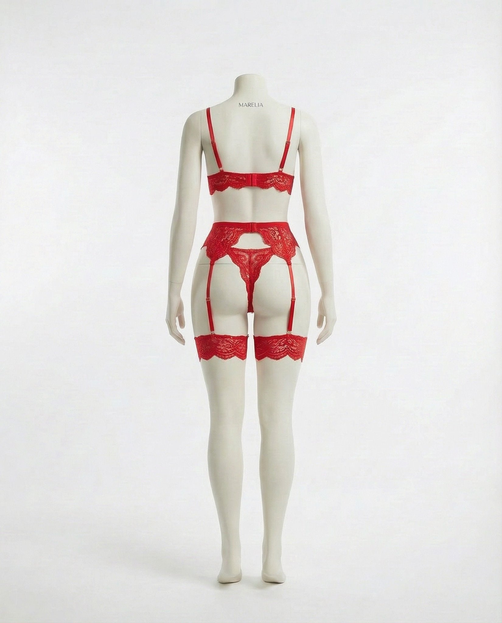 Red floral lace four piece lingerie set