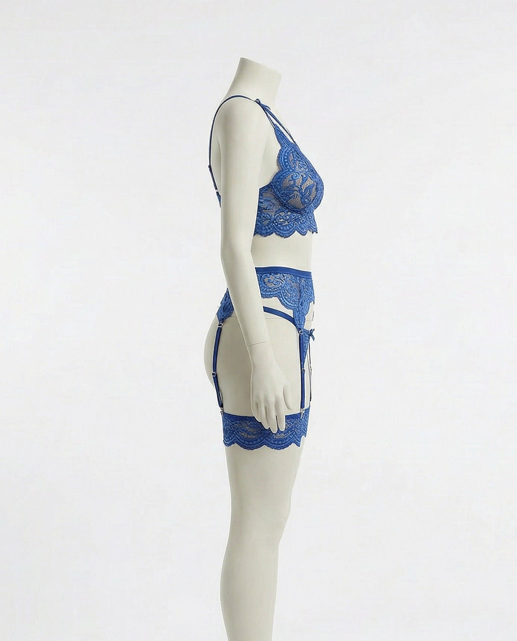 Blue floral lace four piece lingerie set