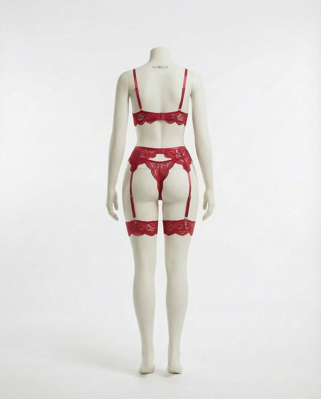 Burgundy floral lace four piece lingerie set