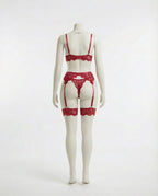 Burgundy floral lace four piece lingerie set