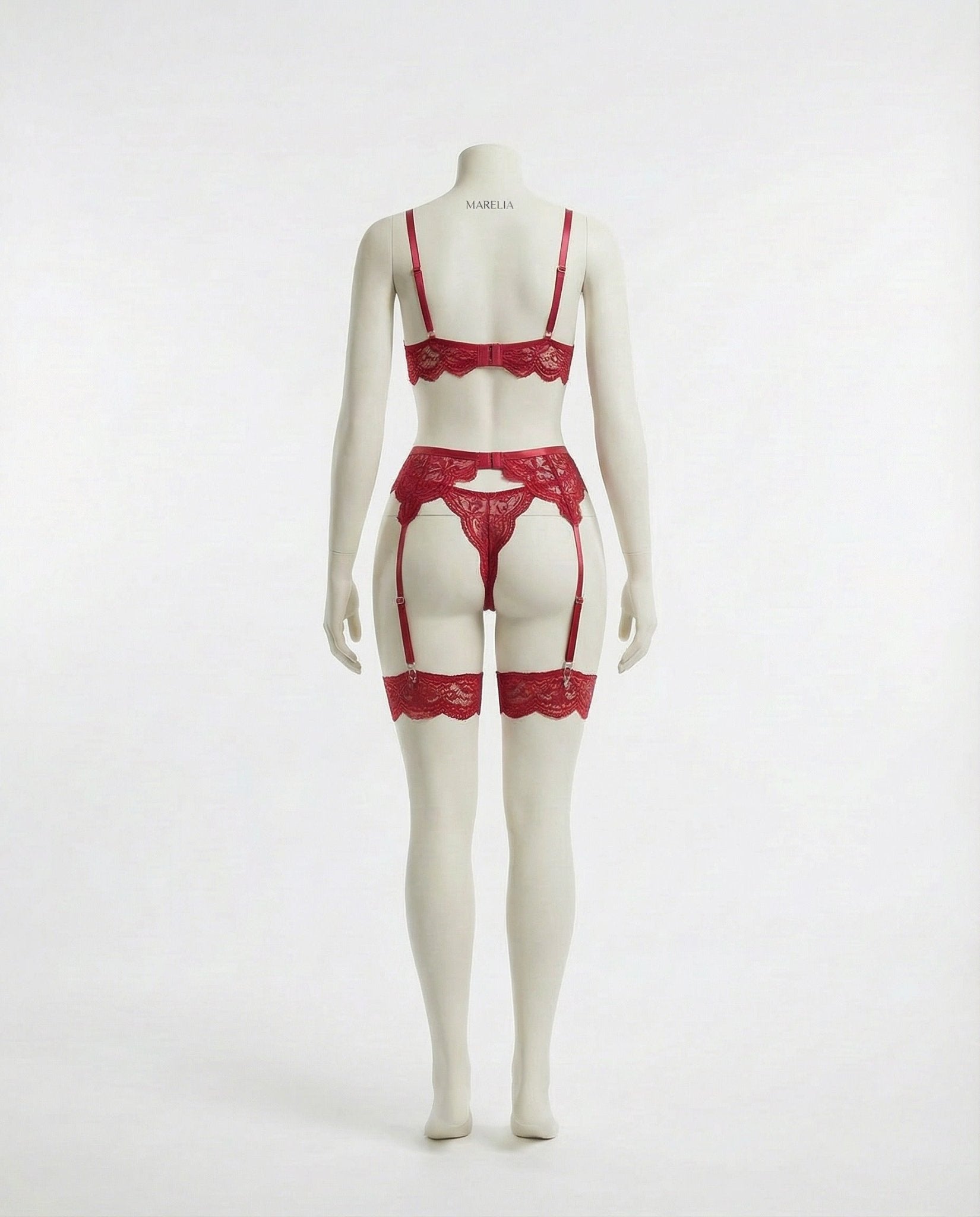 Burgundy floral lace four piece lingerie set