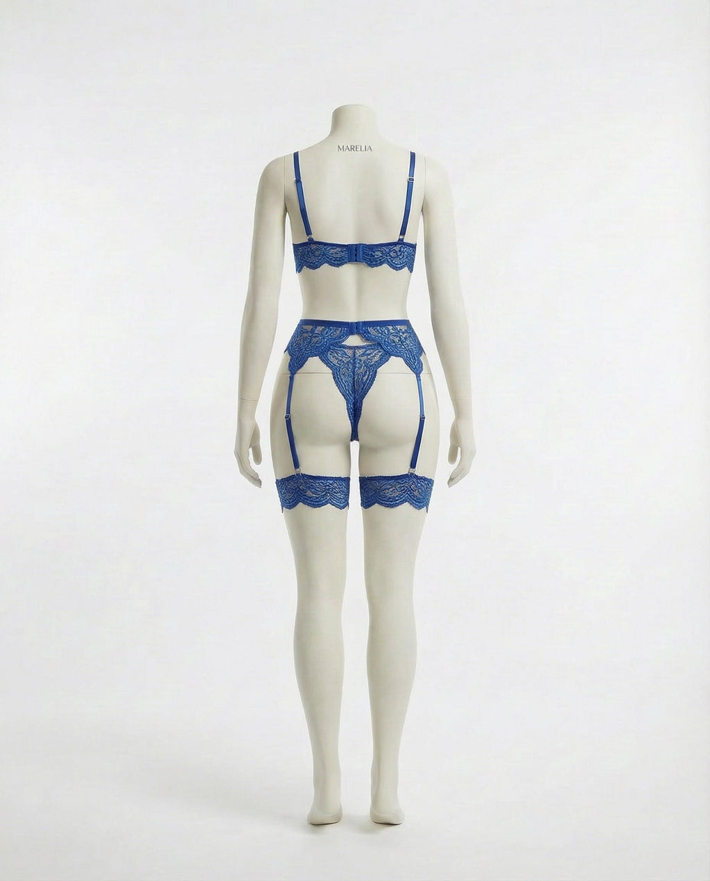Blue floral lace four piece lingerie set