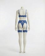 Blue floral lace four piece lingerie set