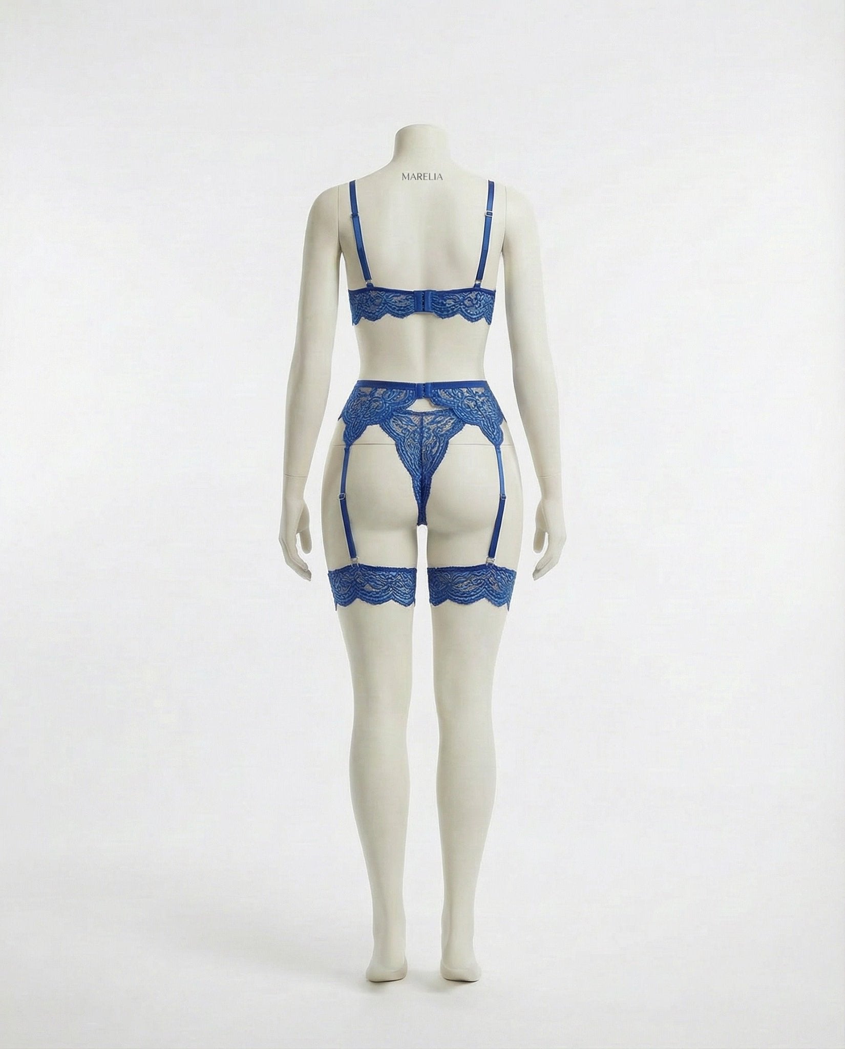 Blue floral lace four piece lingerie set