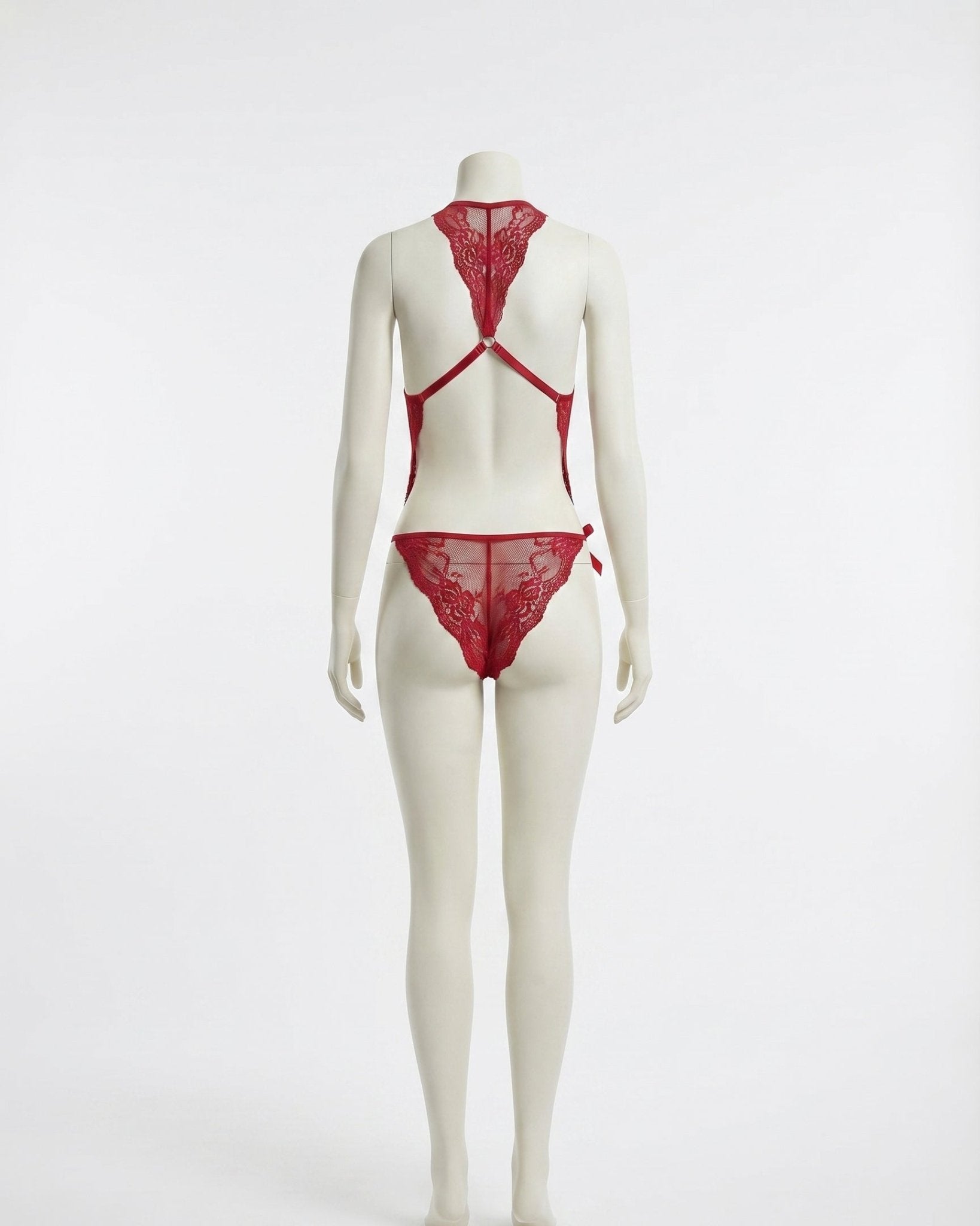 Burgundy Sheer Floral Lace Halter Bodysuit - MARELIA
