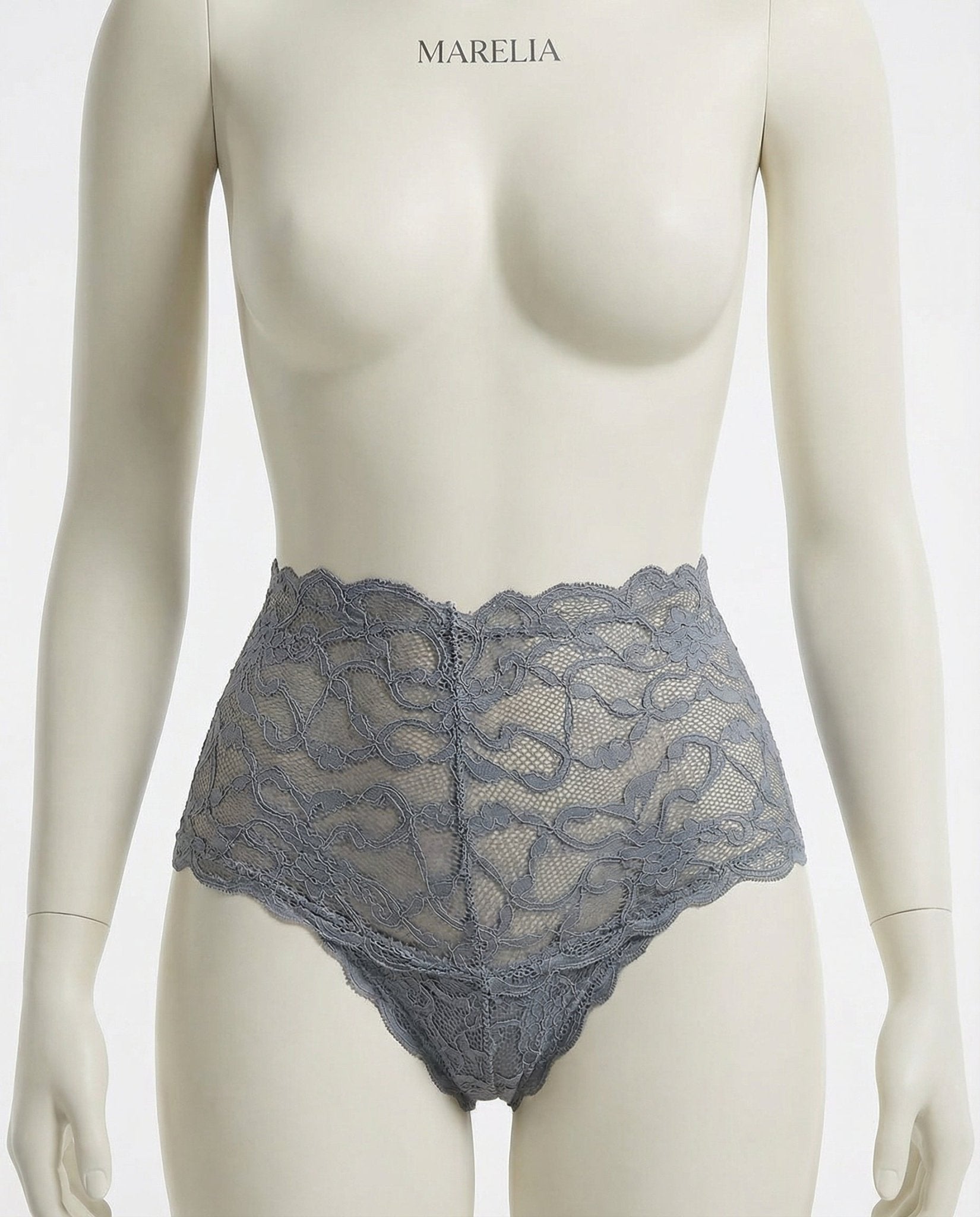 Grey Floral Lace High Waist Brief - Marelia
