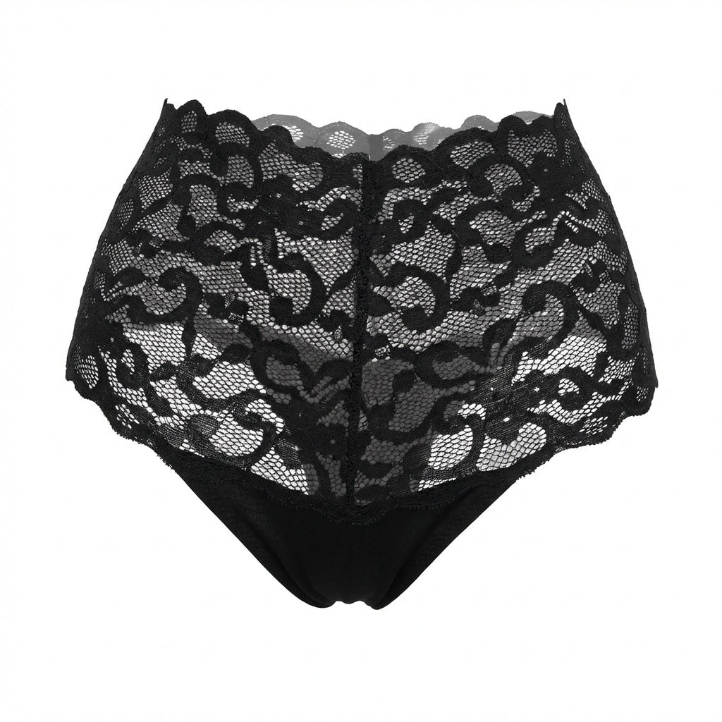 Black Floral Lace High Waist Brief - Marelia