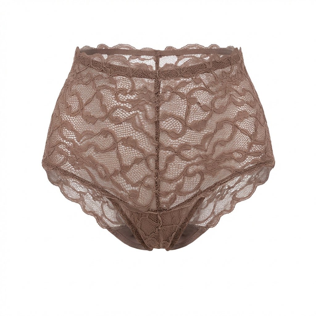 Brown Floral Lace High Waist Brief - Marelia
