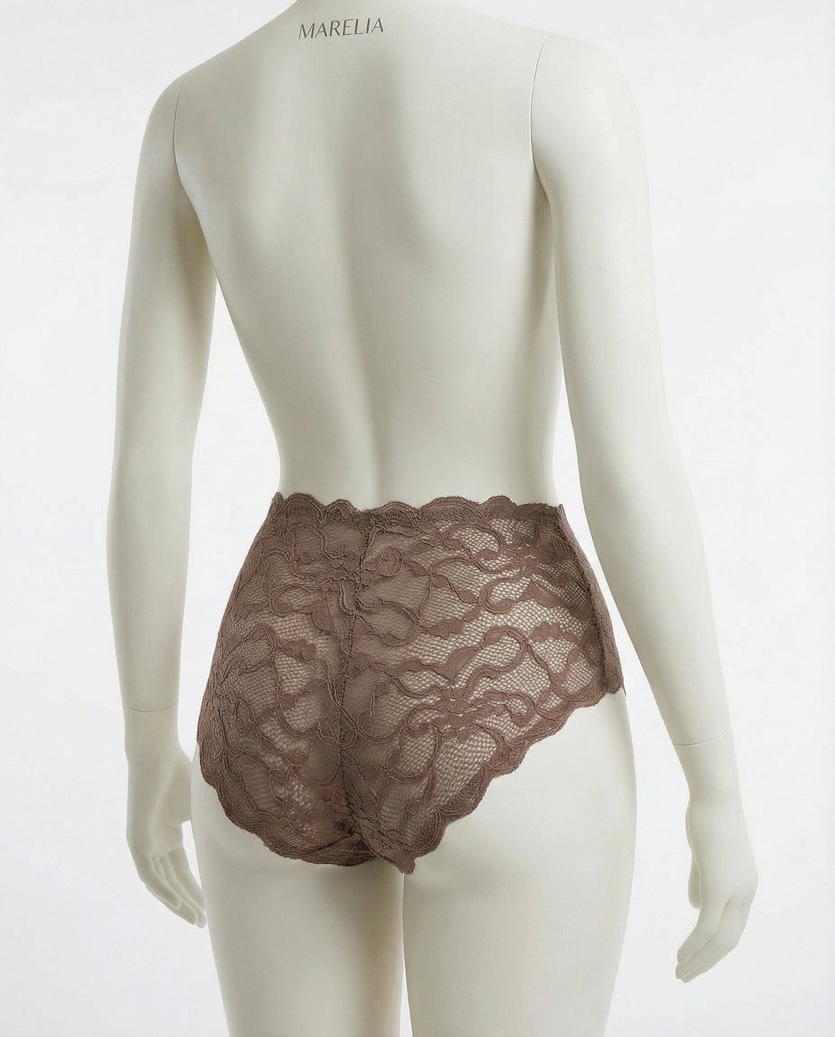 Brown Floral Lace High Waist Brief - Marelia