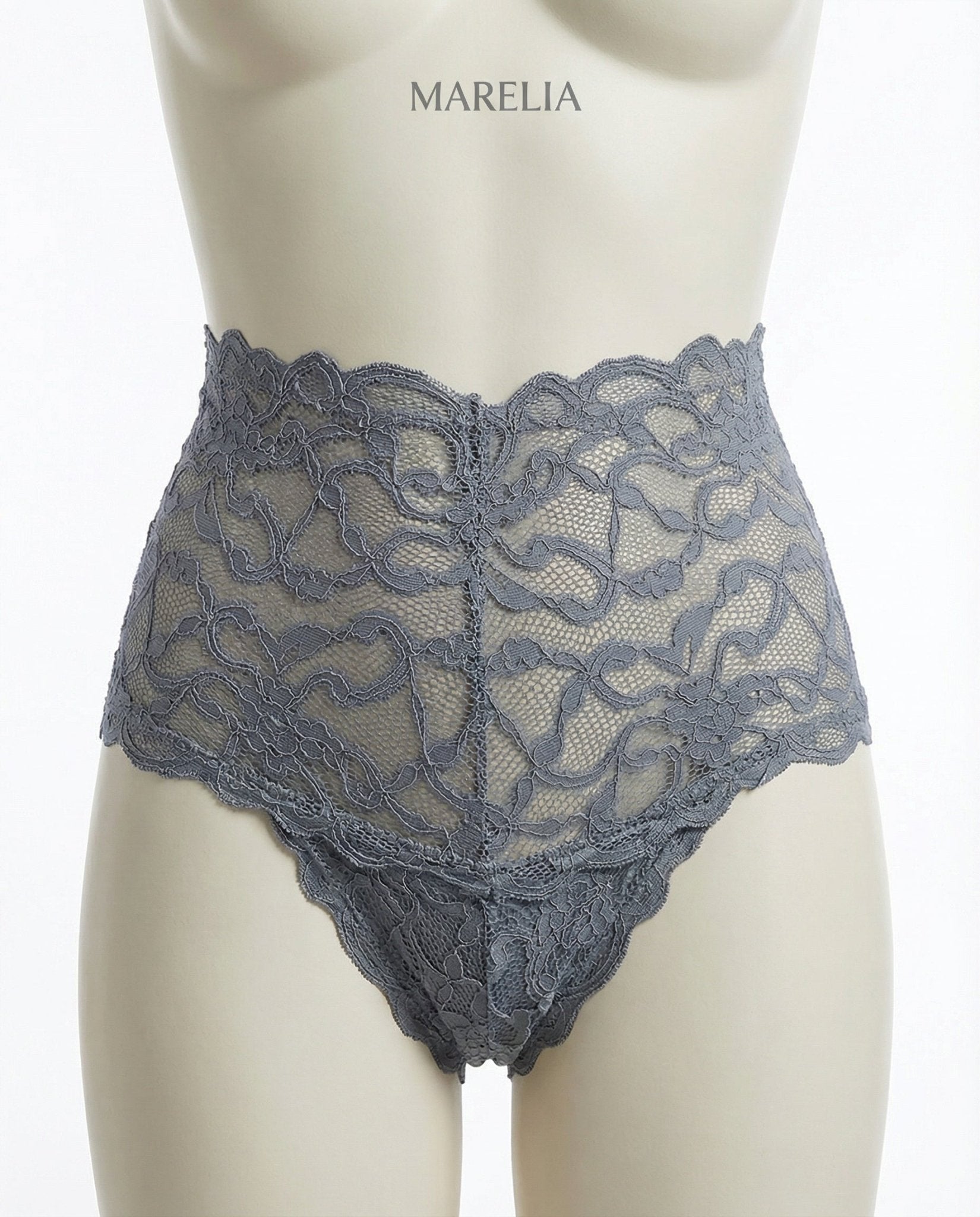 Grey Floral Lace High Waist Brief - Marelia