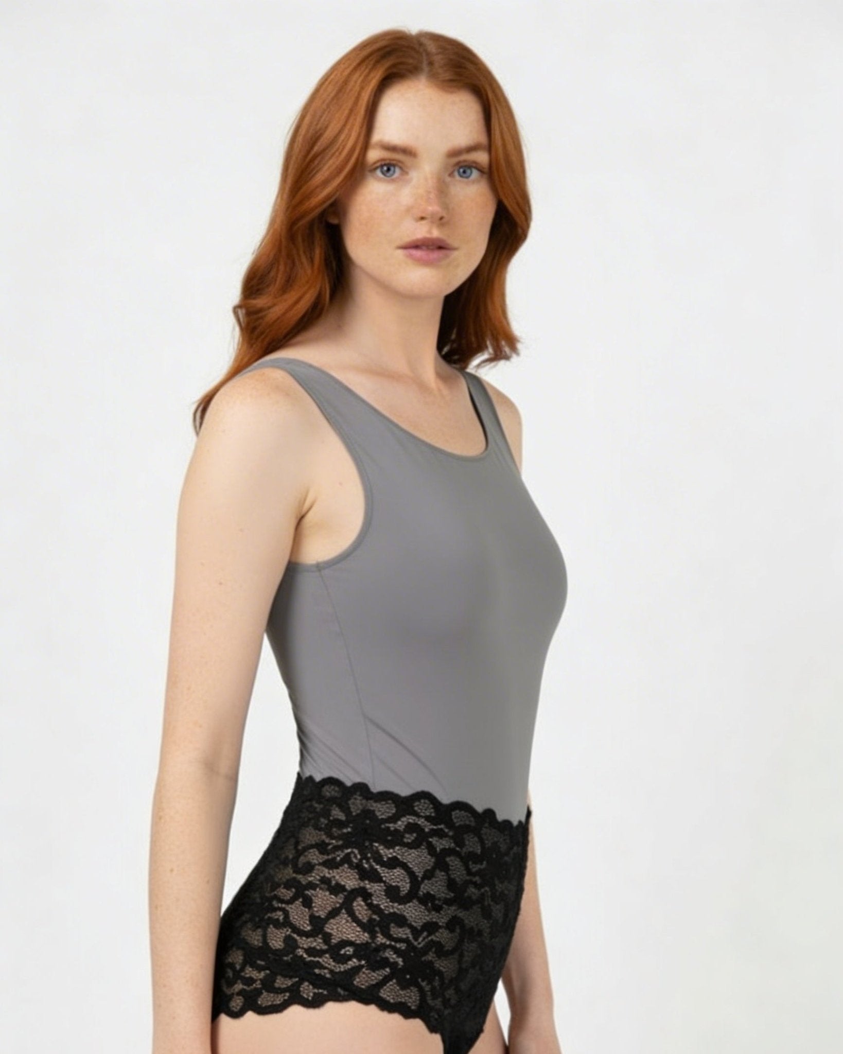 Grey Floral Lace High Waist Brief - MARELIA