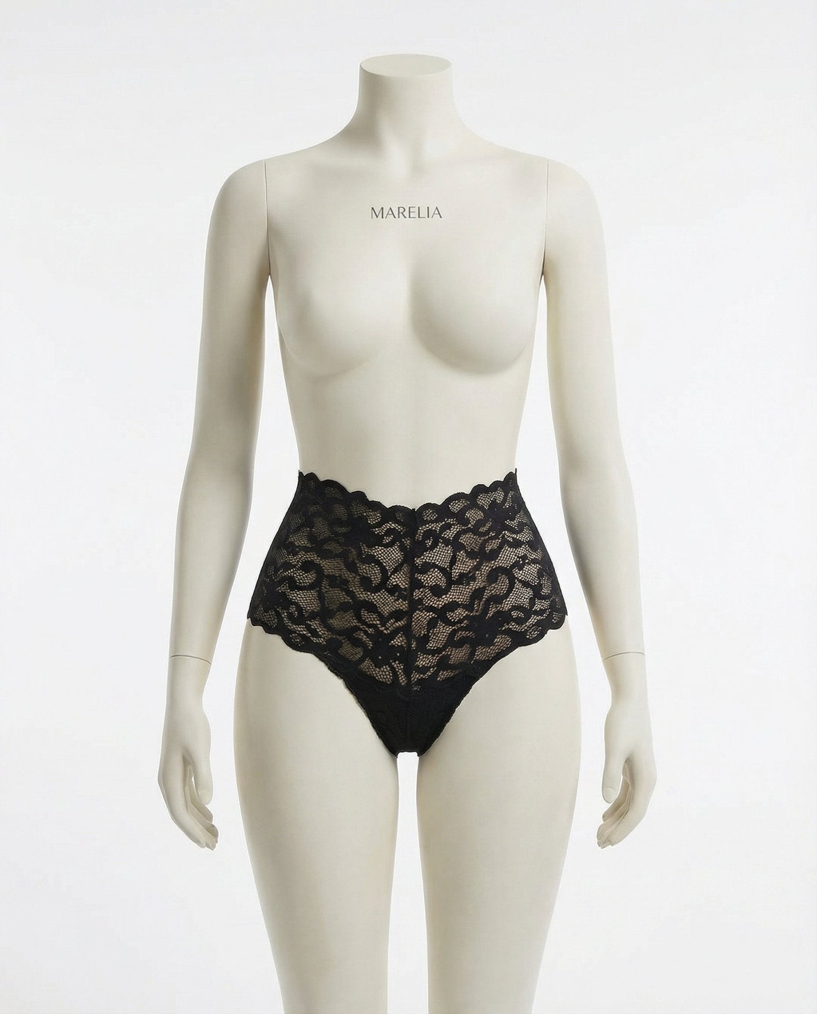 Black Floral Lace High Waist Brief - Marelia