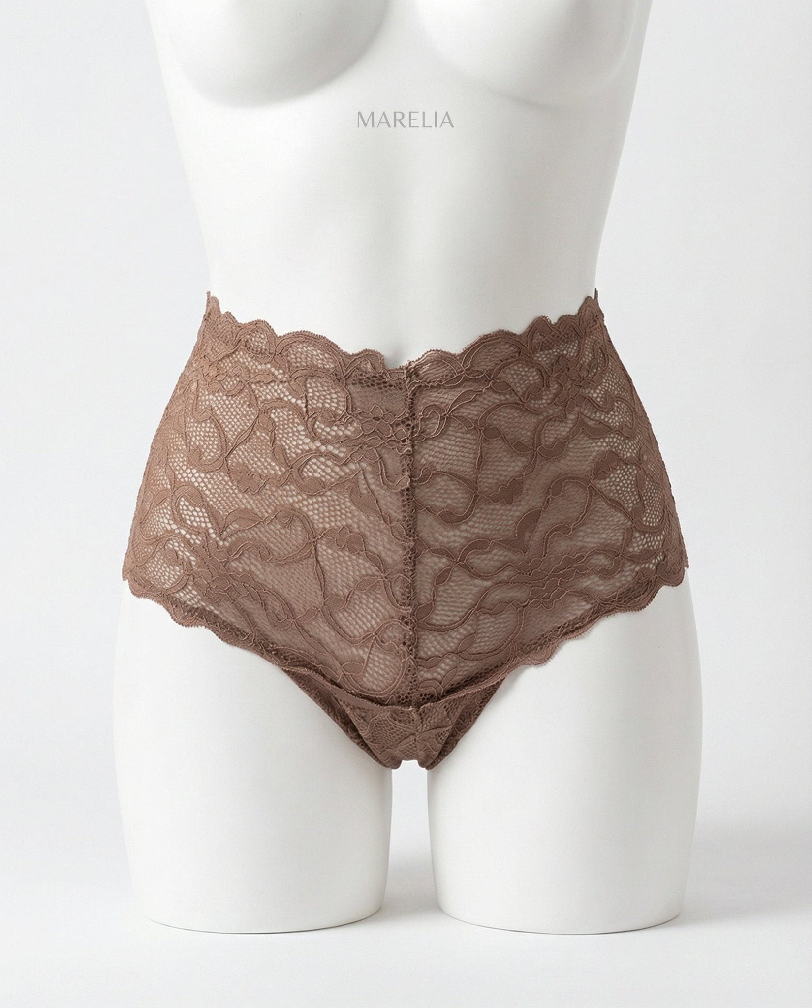 Brown Floral Lace High Waist Brief - Marelia