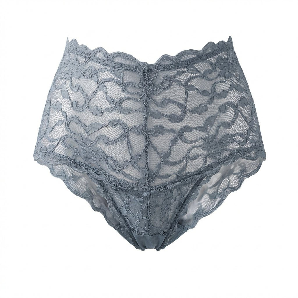 Grey Floral Lace High Waist Brief - Marelia