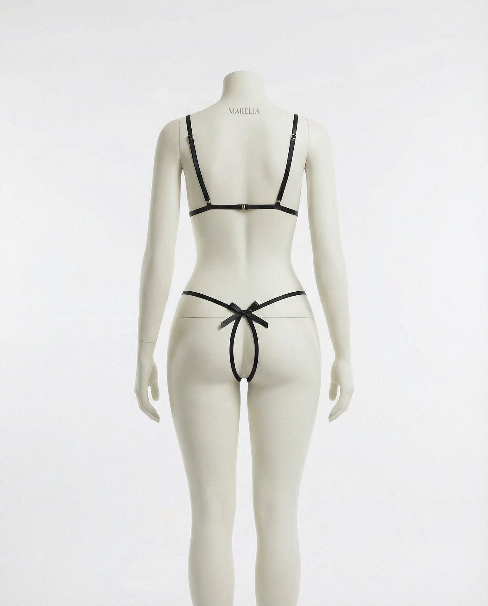Black Floral Lace Open Cup Crotchless Teddy - MARELIA