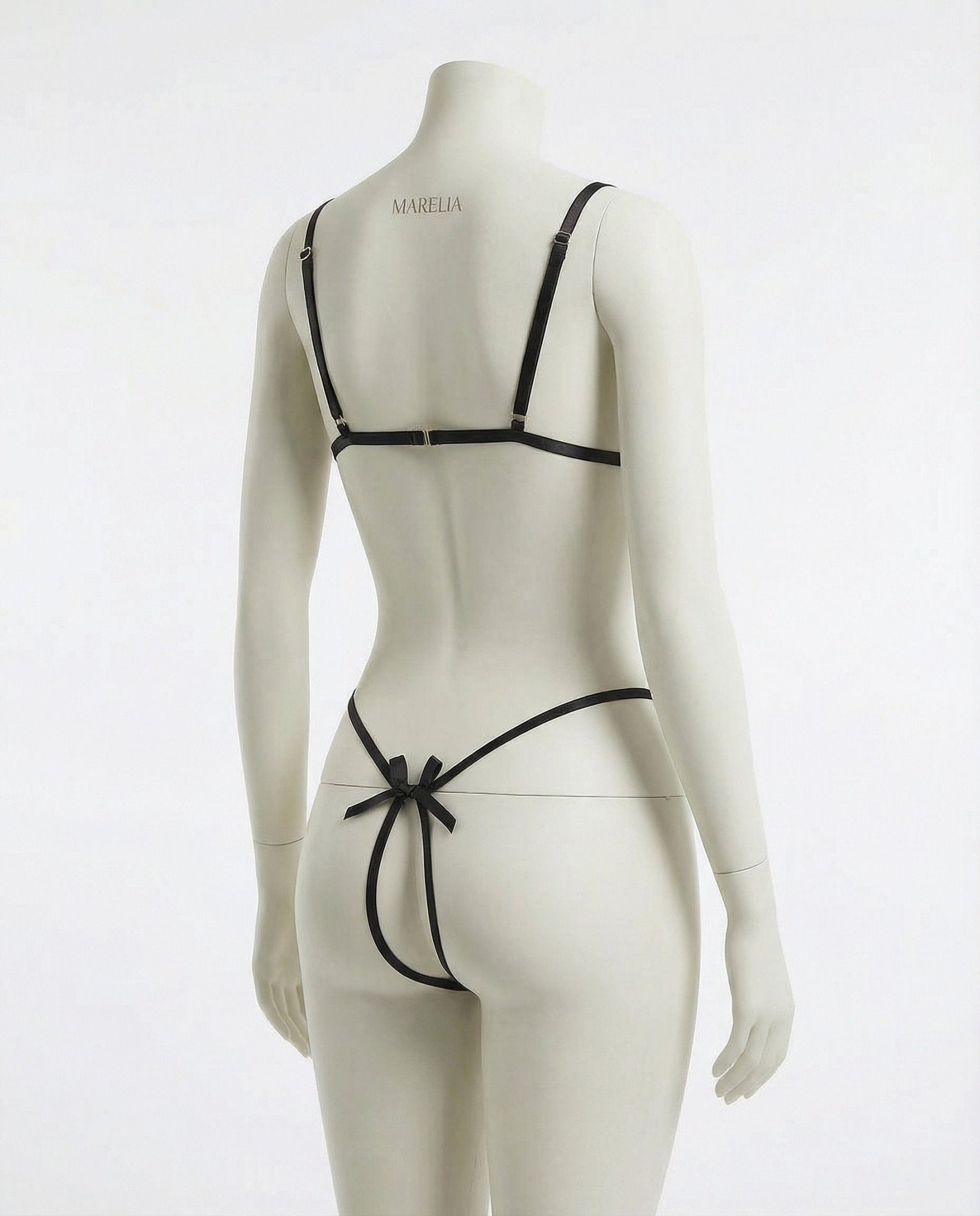 Black Floral Lace Open Cup Crotchless Teddy - MARELIA