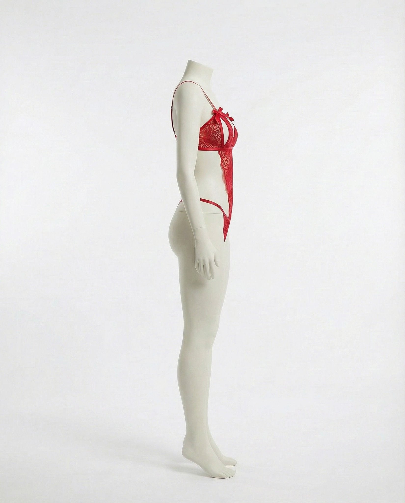 Red Floral Lace Open Cup Crotchless Teddy - MARELIA