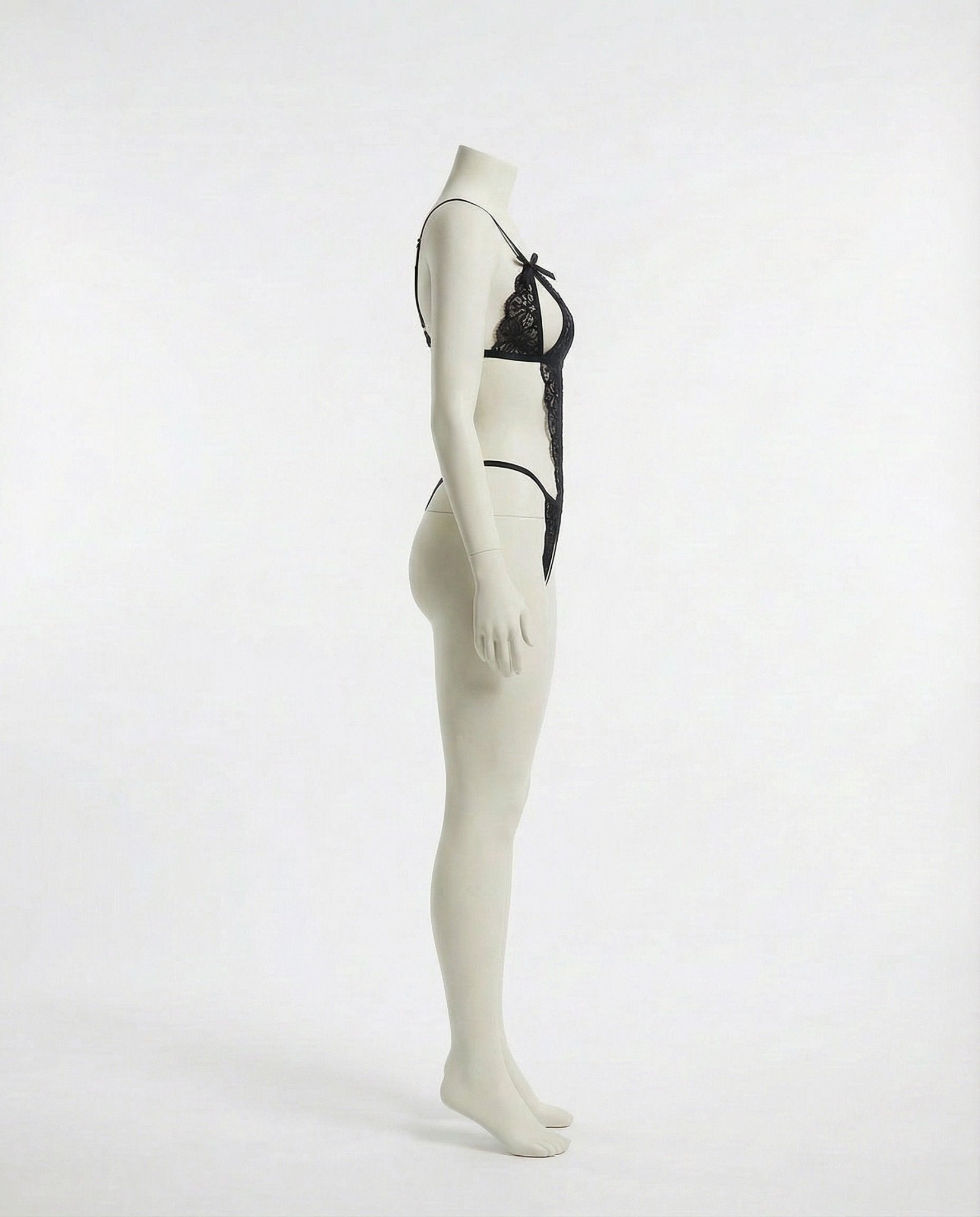 Black Floral Lace Open Cup Crotchless Teddy - MARELIA