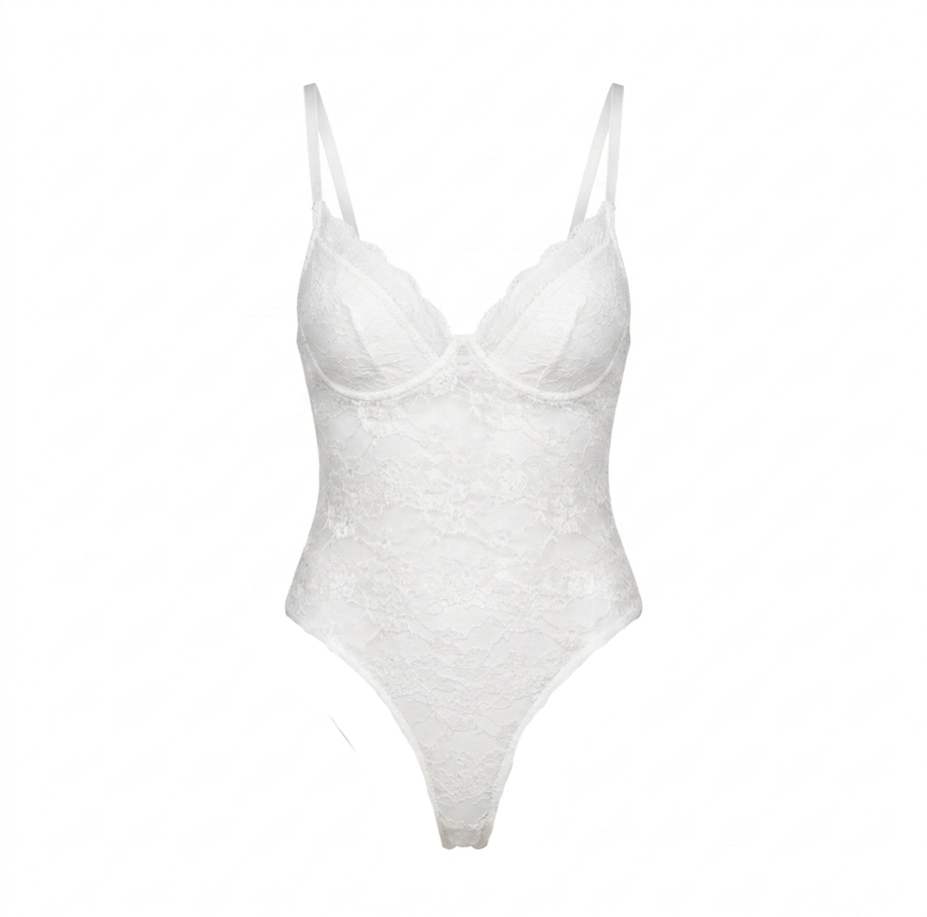 White Floral Lace Thong Bodysuit - MARELIA